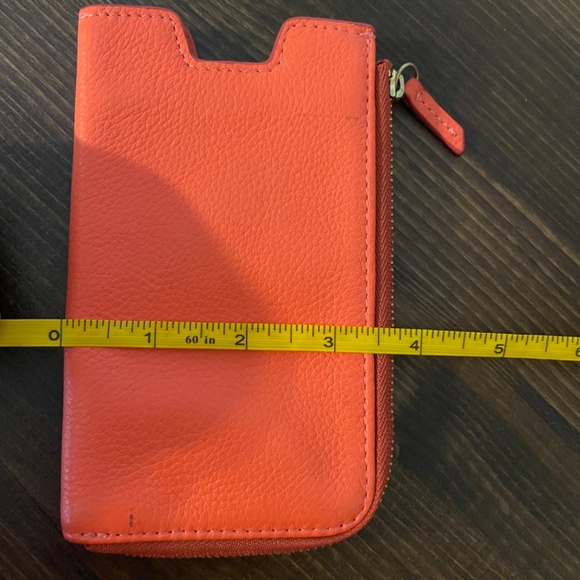 Fossil Phone Slide Leather Wallet Zippered Neon Coral - Picture 6 of 6